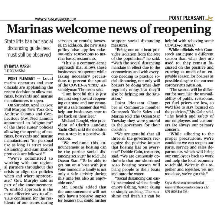 Marinas Welcome News of Reopening by The Ocean Star